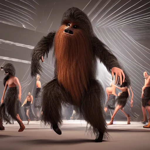 Prompt: wookie dancing at studio 5 4 incredible detail, fineline detail, cinematic quality, high octane, vray render