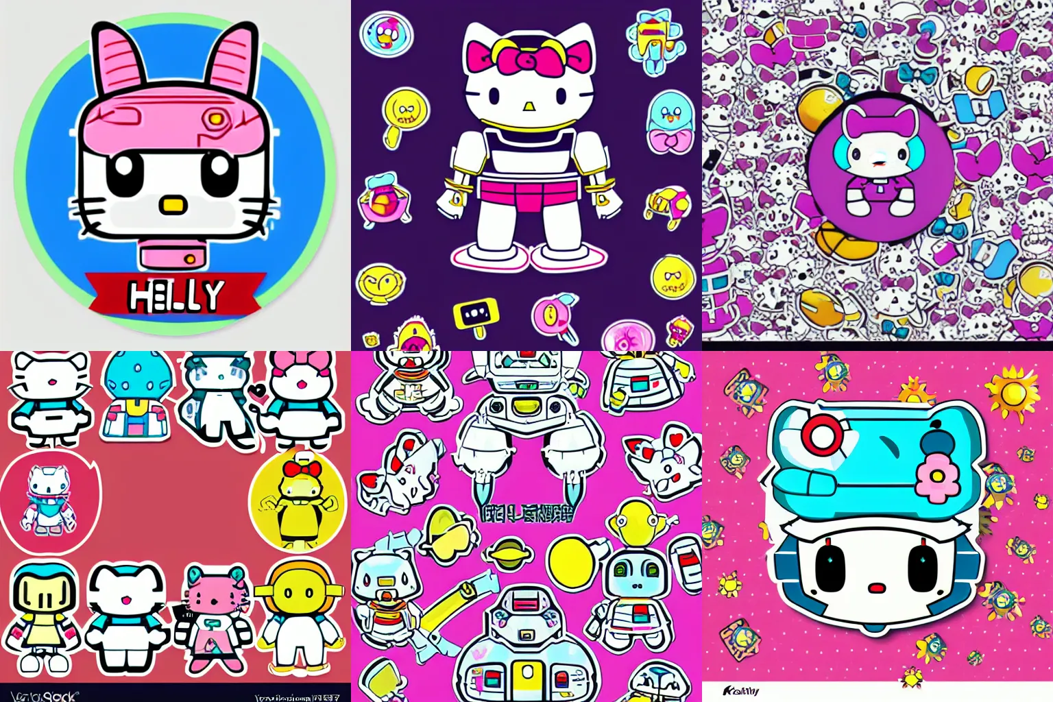 Prompt: kawaii robo mecha gundam hello kitty character saying I love robots sticker design vector
