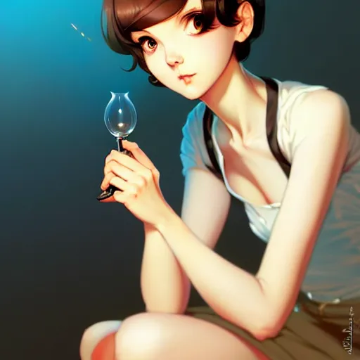 Prompt: a cute hourglass figure careless short hair medium height waitress ignores you, art by ilya kuvshinov and lois van baarle and ross tran, range murata, artgerm, norman rockwell, digital art, highly detailed, intricate, sharp focus, mystical trending on artstation hq, deviantart, pinterest, ue 5, 4 k uhd img