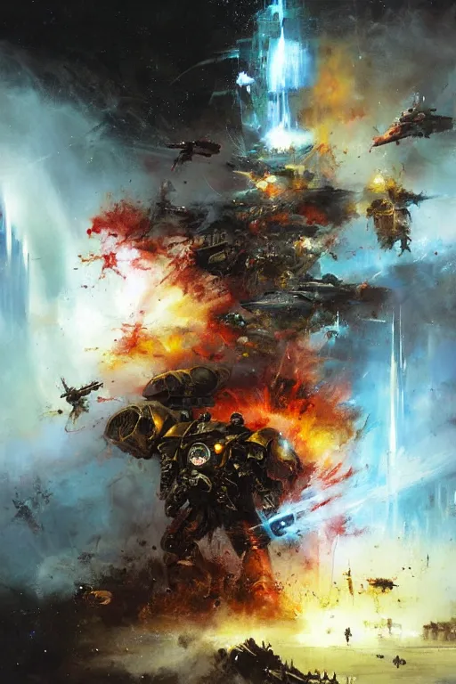 Image similar to they fear the wrath of the space marines! by ryohei hase, by john berkey, by jakub rozalski, by john martin