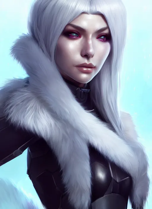 Prompt: fur - lined armor!!! beautiful and elegant white haired female!! gorgeous ayes!! character concept art, sharp focus, octane render! unreal engine 5! highly rendered!! trending on artstation!! detailed linework!! illustration by artgerm