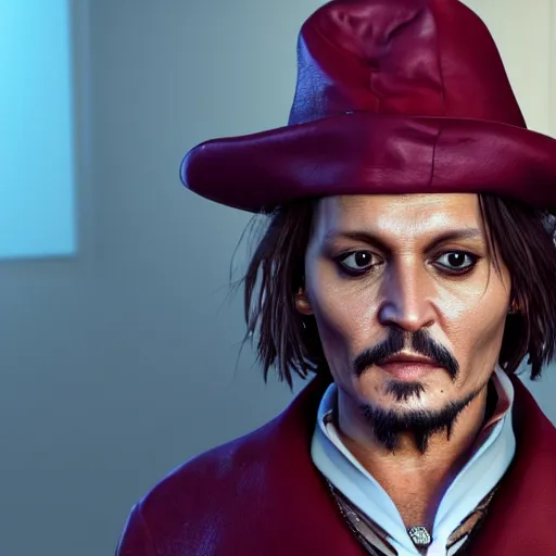 Prompt: portrait of johnny depp as a bishop, ultra realistic photography, highly detailed, photorealistic, octane render, 8 k, unreal engine