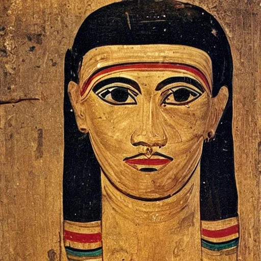 Prompt: fayum of a man using a computer, mummy portrait, from egypt, from luxor, on wood