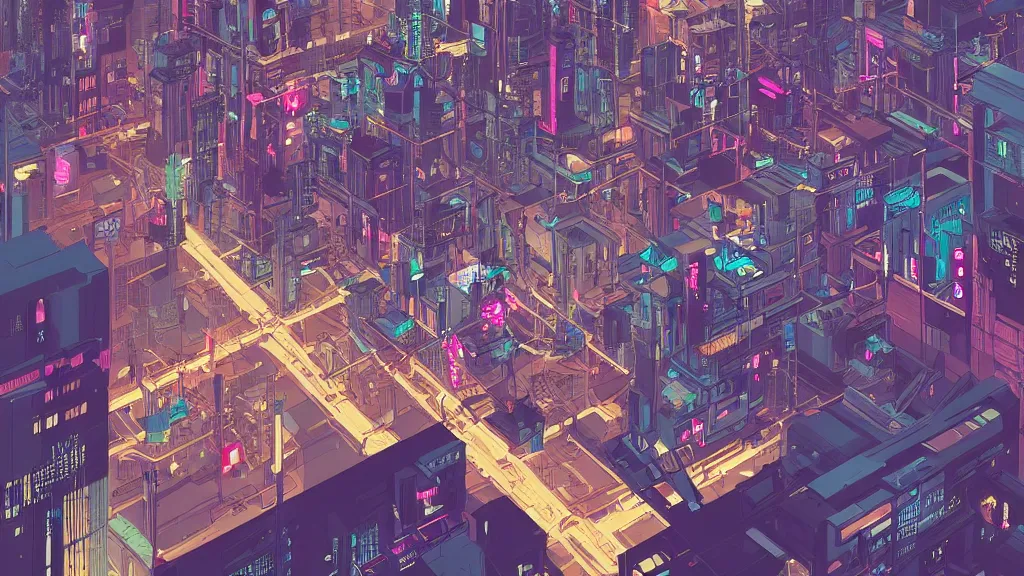 Prompt: a cyberpunk city at night, flying cars Intricate ultradetailed illustration by Tomer Hanuka, by Victo Ngai, by Beeple