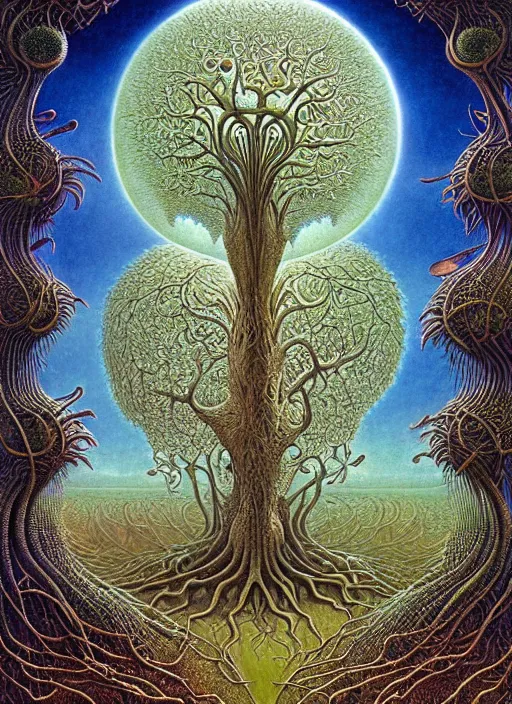 Image similar to tree of life by roger dean and andrew ferez, art forms of nature by ernst haeckel, divine chaos engine, symbolist, visionary, art nouveau, botanical fractal structures, organic, detailed, realistic, surreality