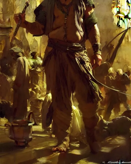 Image similar to fantasy concept art by anders zorn and craig mullins depicting colin farrell as an ancient egyptian rogue standing in a busy oriental market