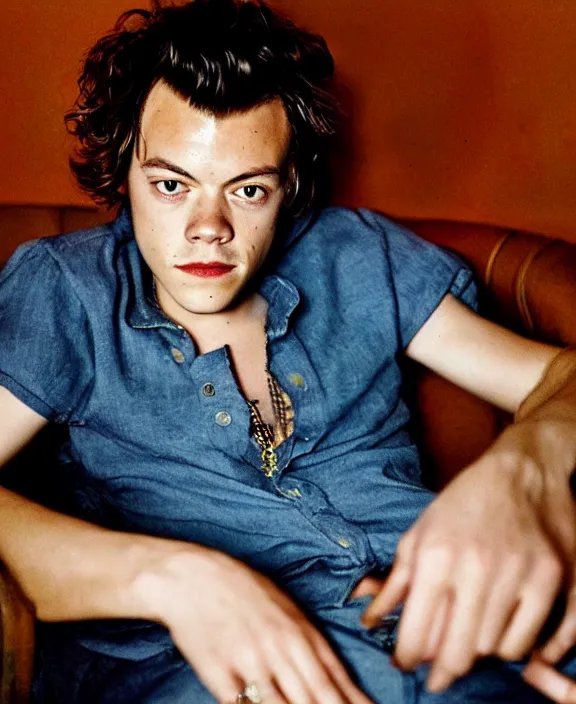 Image similar to portrait of harry styles photographed by nan goldin