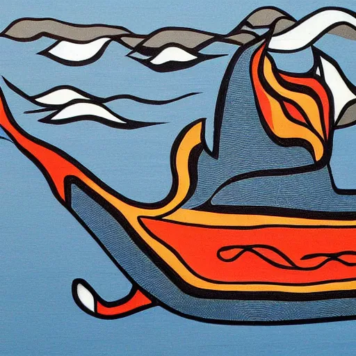 Image similar to whale in style of haida gwaii, pacific northwest, native american art, simple