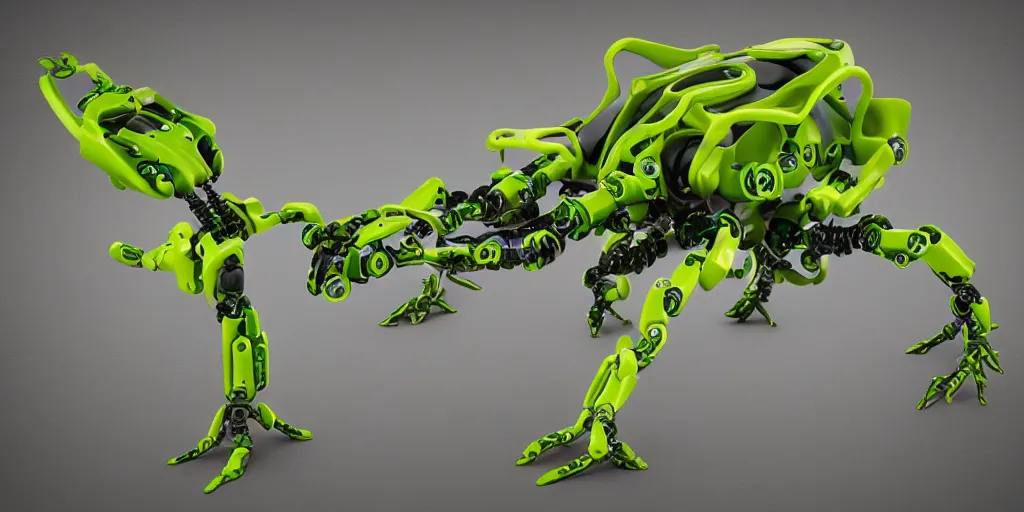 Prompt: Megalorrhina harrisii bug robotics advanced cybernetics tree Smart bionicle organism biomimmicry exo Biomorph hydraulics trending on behance visualisation industrial design