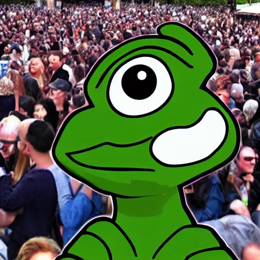 Image similar to crowd of glad pepe