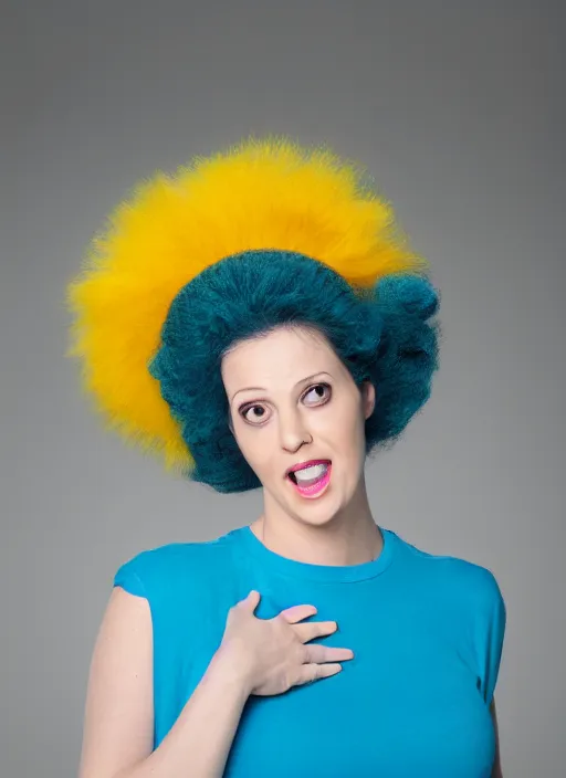 Image similar to Real life Marge Simpson, headshot, studio lighting