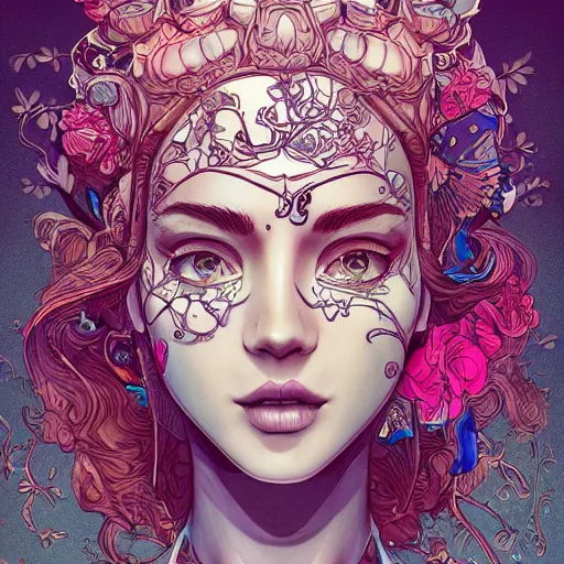 Prompt: the most incredibly beautiful and gorgeous woman with a short chin smiling, an ultrafine detailed illustration by james jean, final fantasy, intricate linework, bright colors, behance contest winner, vanitas, angular, altermodern, unreal engine 5 highly rendered, global illumination, radiant light, detailed and intricate environment