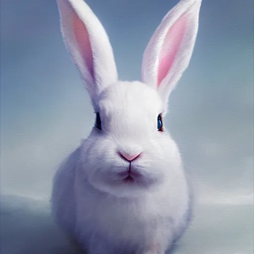 Prompt: cute white dwarf rabbit, 4 k oil on linen by wlop, artgerm, andrei riabovitchev, nuri iyem, james gurney, james jean, greg rutkowski, highly detailed, soft lighting 8 k resolution