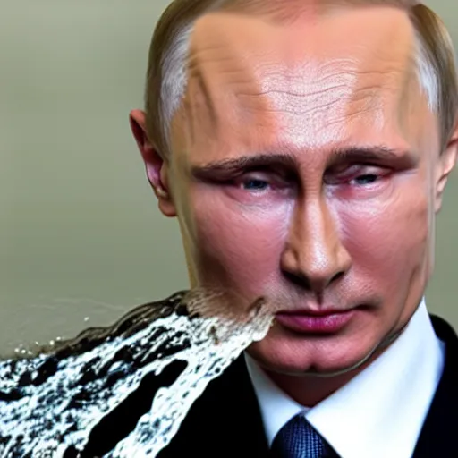 Prompt: putin pouring water on his eyes