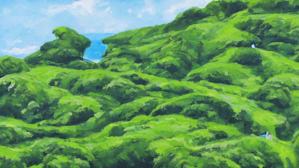 Image similar to sonic green hills island, painting