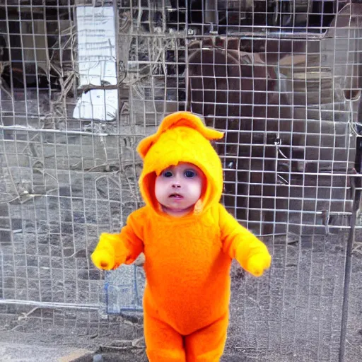 Image similar to cute baby chick dressed as an inmate