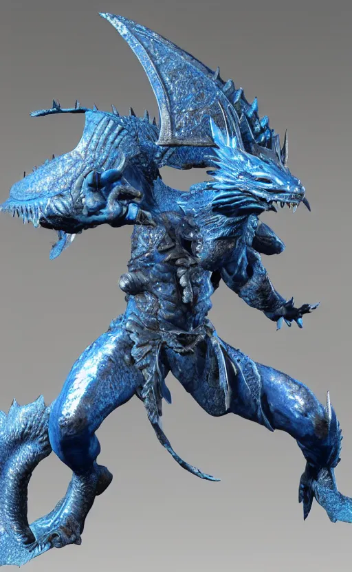 Prompt: Blue dragon armor, bronze statue, unreal engine, high detailed