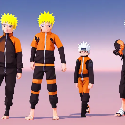 Image similar to Render of Naruto Uzumaki\'s grandson Charuto and his family, highly detailed, trending on Artstation, Unreal Engine 4k