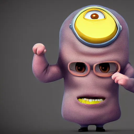 Image similar to big bang theory minion, hyperrealistic render, highly detailed, 4k, artstation