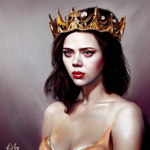 Image similar to portrait painting scarlett johannson wearing a crown, detailed, artstation, trending, detailed