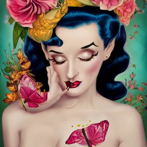 Prompt: a pinup illustration of dita von teese in the style of anna dittmann.