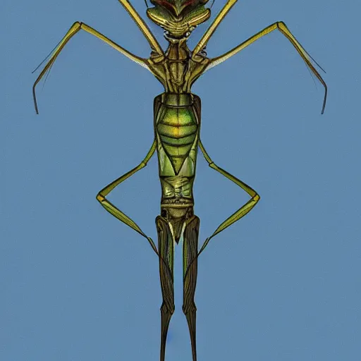 Prompt: a humanoid mantis alien creature