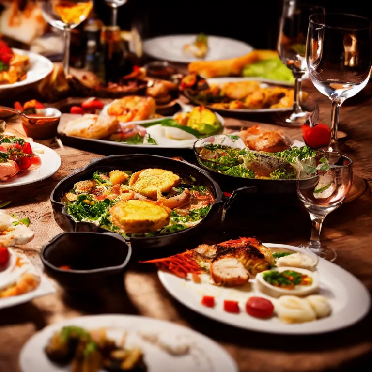 Prompt: close - up focused dslr photograph of an croatian dinner, 8 k, high detail, volumetric lighting, hyperrealism, aesthetically pleasing, studio lighting, trending