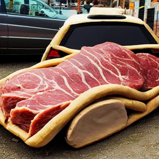 Prompt: Car made of meat