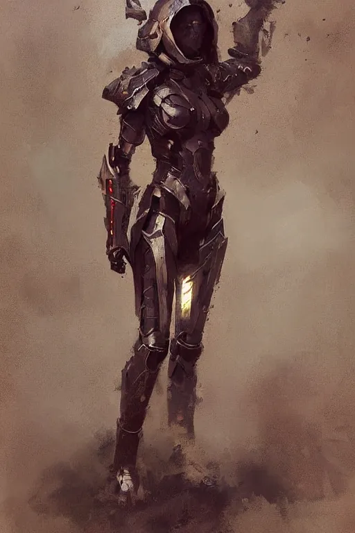 Image similar to full body girl metal armor painting by greg rutkowski