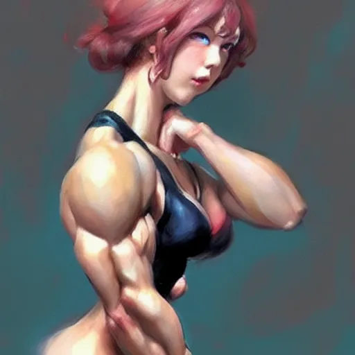 Image similar to mascular tatsumaki posing, bodybuilder, art by daniel gerhartz, detailed art artstation