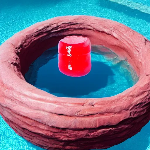 Image similar to a giant benjamin netanyahu sculpture made out of juicy red jelly inside a pool, long shot, hyper detailed, hyper realistic, ray tracing, 8 k resolution, sharp focus, realistic water, award winning