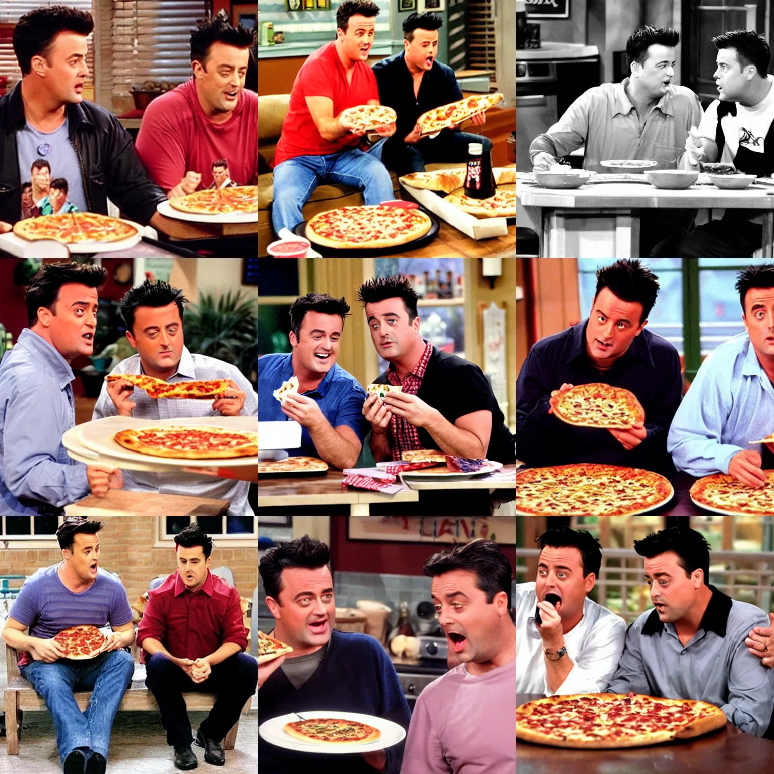 young Matthew Perry eating pizza, 'friends' tv show, Stable Diffusion
