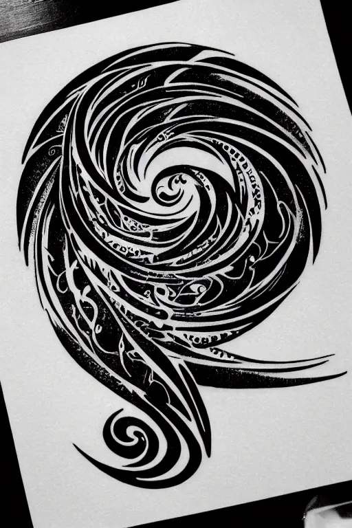 Prompt: a simple tattoo design of birds flying in a 8 spiral, black ink, logo