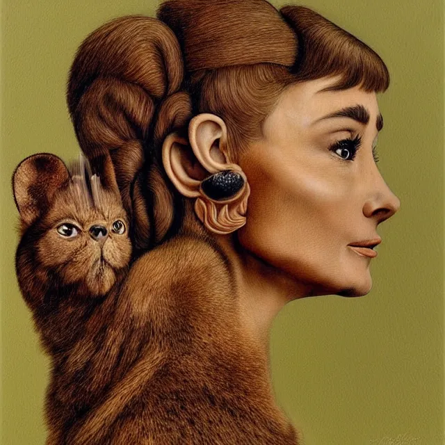 Image similar to a beautiful profile portrait of audrey hepburn, animals, by giuseppe arcimboldo, photo realistic, realistic materials.