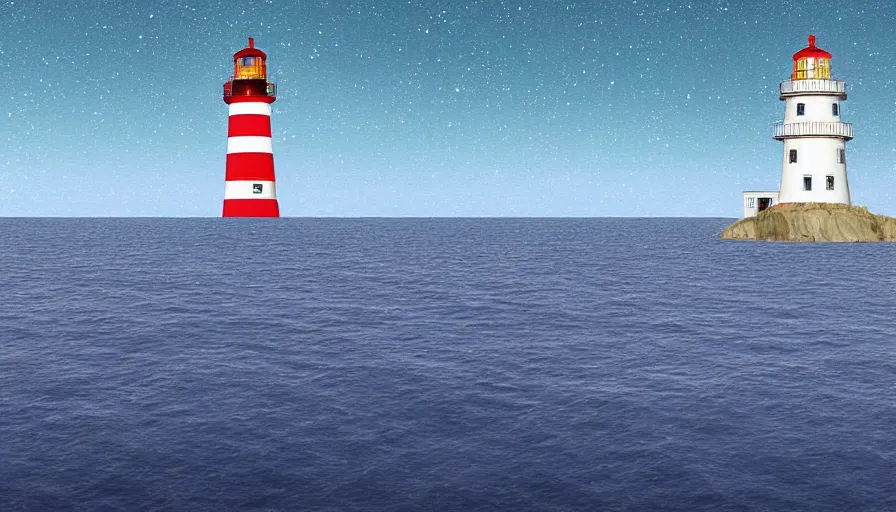 Image similar to a ufo hovers over a lighthouse out at sea, digital art, highly detailed, realistic, bright colors, 8 k