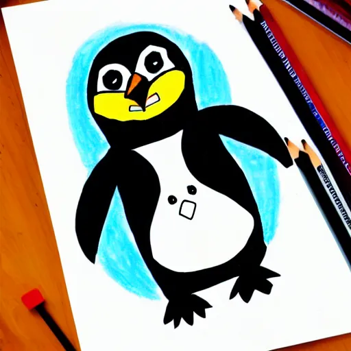 Image similar to cute drawing of a penguin on an astronaut suit, cartoon style