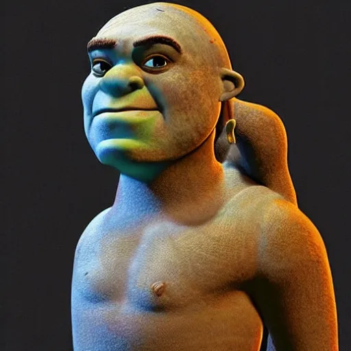 Image similar to shrek ancient mesopotamian statue, concept art by ralph mcquarrie