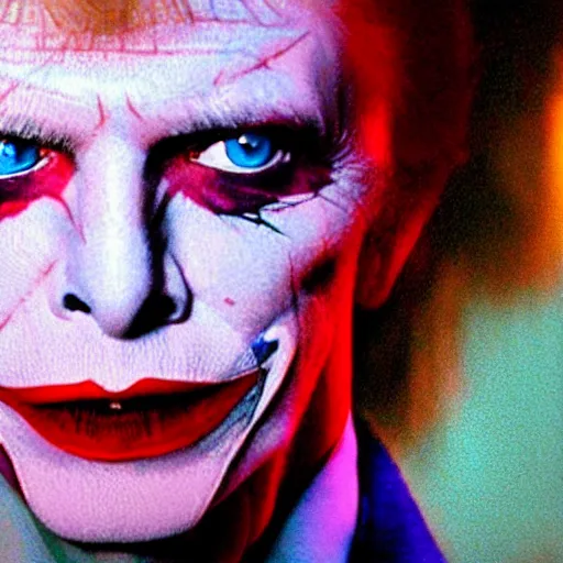 Image similar to awe inspiring David Bowie pkaying The Joker 8k hdr movie still dynamic lighting