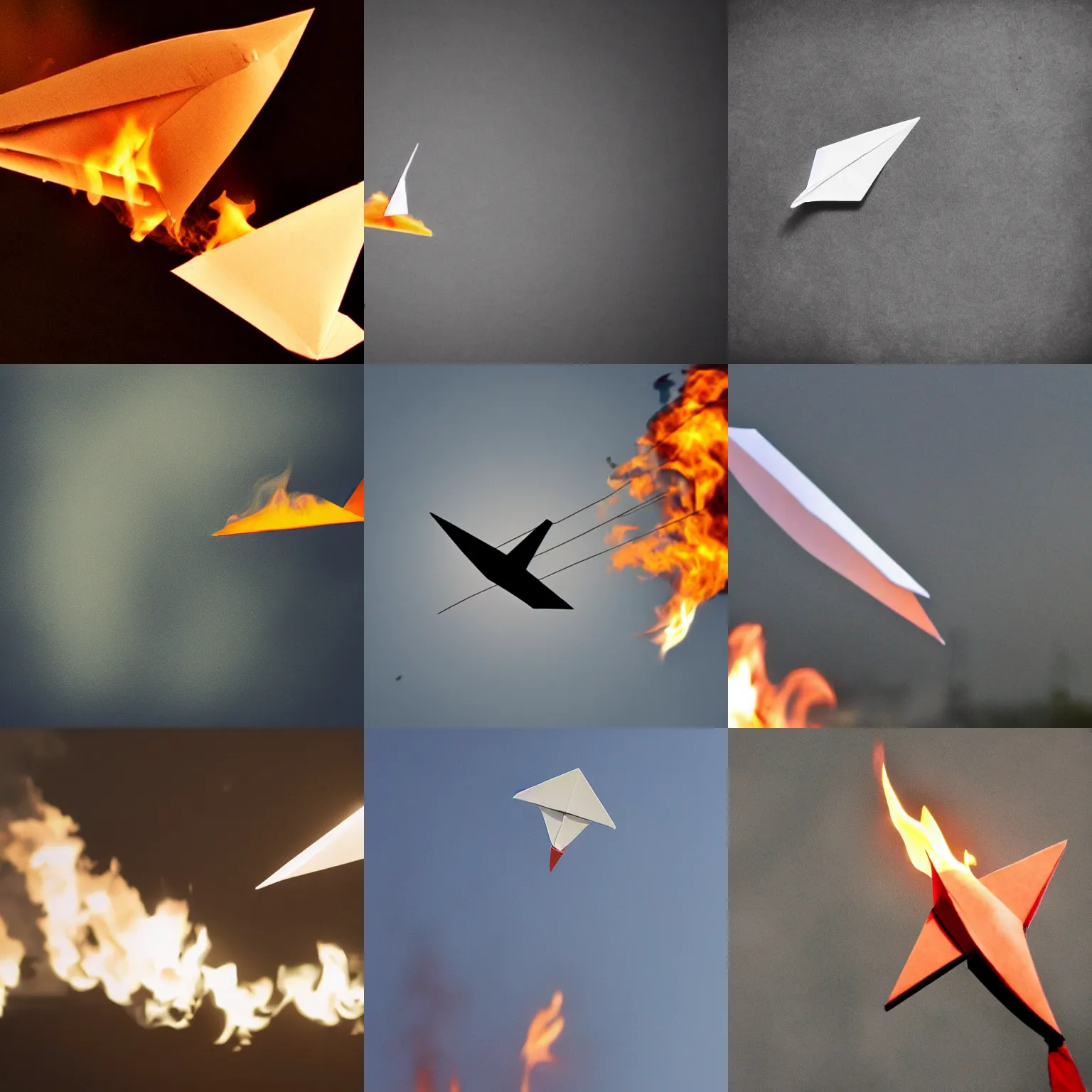 Prompt: a paper plane catching on fire