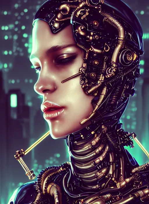 Image similar to soft lustrous hard tech ebony ivory biotech raver gutter punk cyborg bioweapon, golden ratio, details, sci - fi, dark fantasy, cyberpunk, intricate, decadent, ornate, highly detailed, digital painting, octane render, 8 k, artstation, concept art, smooth, sharp focus, illustration, art by artgerm, loish, wlop