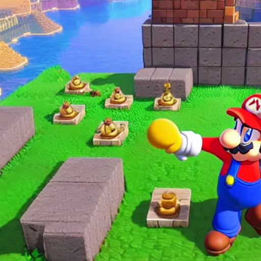 Prompt: mario digging for gems in dragonquest builders 2