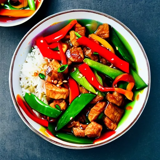 Prompt: thai sweet and sour pork stirfry, epic vibrant award winning professional food photography