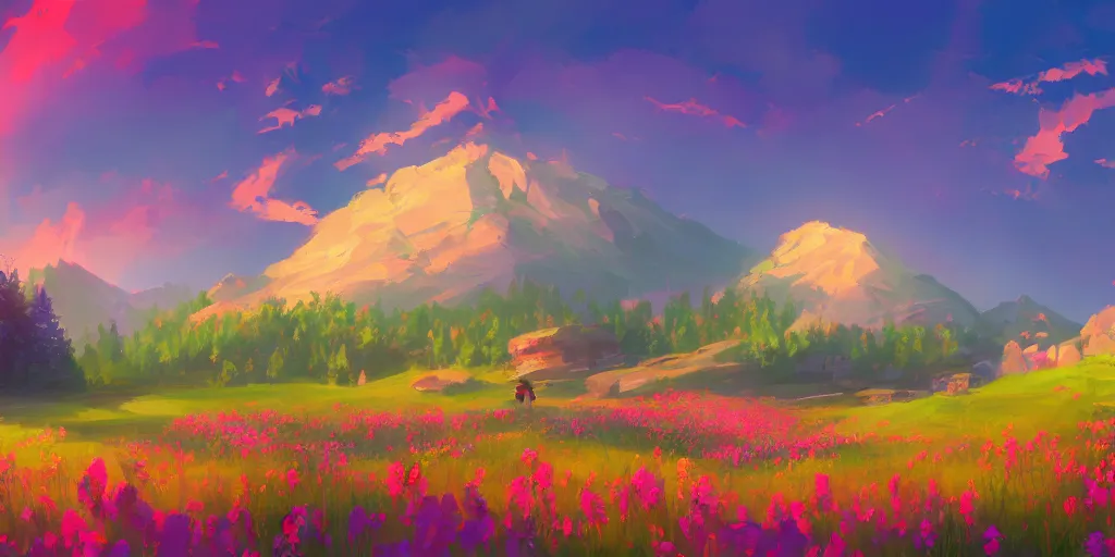 a fantasy landscape with rolling fields of long grass