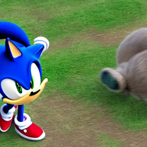 Image similar to sonic walking his dog