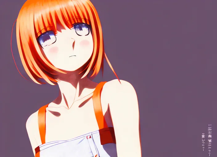 Image similar to anime girl with orange short hair in the Soviet pioneer form,omoide emanon, tsuruta kenji, murata range,kawaii, kyoto animation, manga,katsura masakazu, intricate, detailed, studio lighting, gradation,editorial illustration, matte print, Ilya Kuvshinov