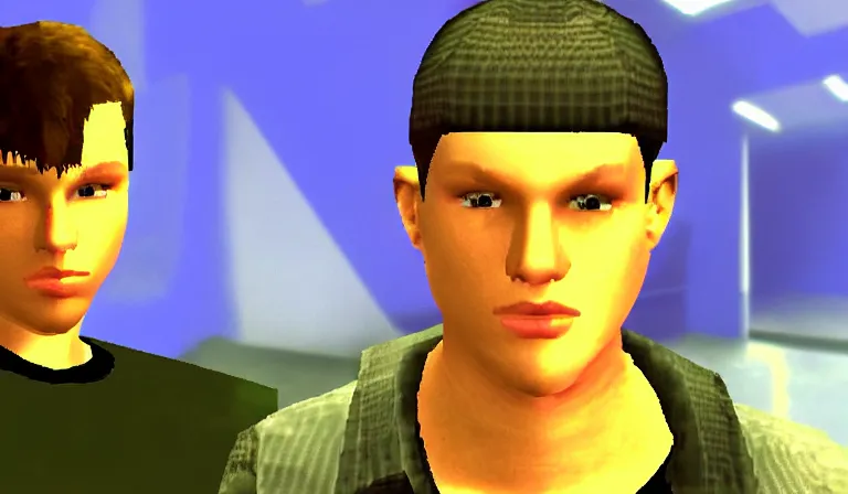Image similar to Yung Lean in a cutscene from Perfect Dark, 2000, screenshot