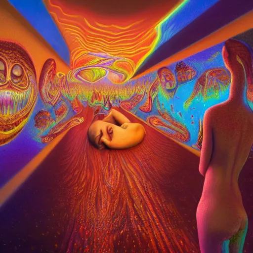 Image similar to i don't have an idea for a prompt, do you? masterpiece. accidentally tripping on dmt and acid, psychedelic experience, overwhelming psychosis of self realization and burning awakening, ultra high definition, unreal engine 5, hyperrealism, masterpiece composition, by casey weldon, barclay shaw 8 k photorealistic