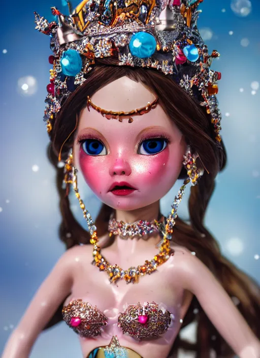 Prompt: closeup profile portrait of tin toy fairytale princess ice snow bikini girl, depth of field, zeiss lens, detailed, symmetrical, centered, fashion photoshoot, by nicoletta ceccoli, mark ryden, lostfish, breathtaking, 8 k resolution, extremely detailed, beautiful, establishing shot, artistic, hyperrealistic, octane render