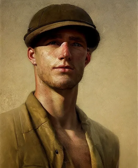 Prompt: portrait of a handsome young dutch farmer, art by denys tsiperko and bogdan rezunenko and odd nerdrum, hyperrealism