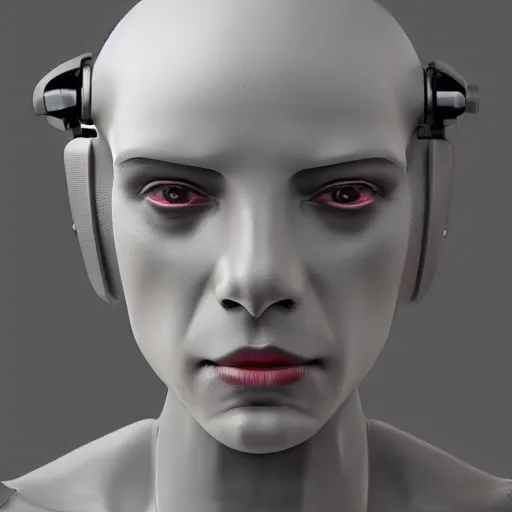 Image similar to an amazing robot-helmet, robotic head-bust portrait, of a sci-fi, human robot hybrid with weaponized systems built into the 3d helmet, cgi, zbrush, blender, octane render